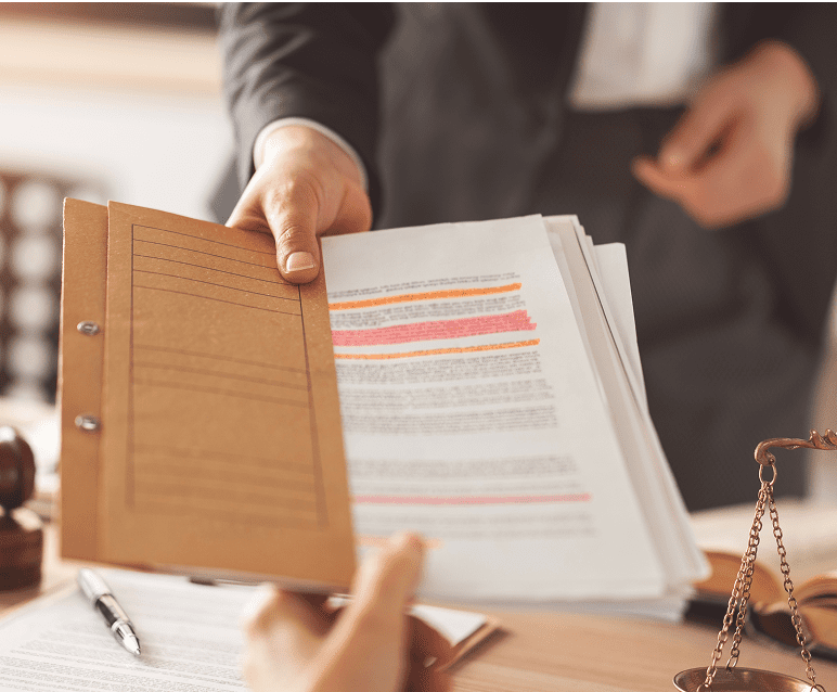 Documents being handed over in office