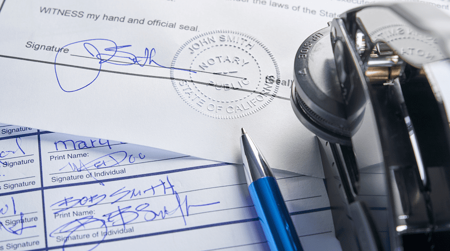 Notary seal and signed documents