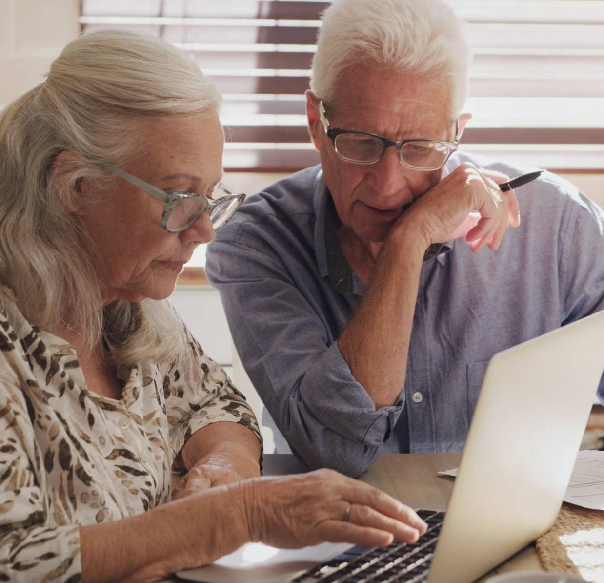 Senior couple using a laptop together