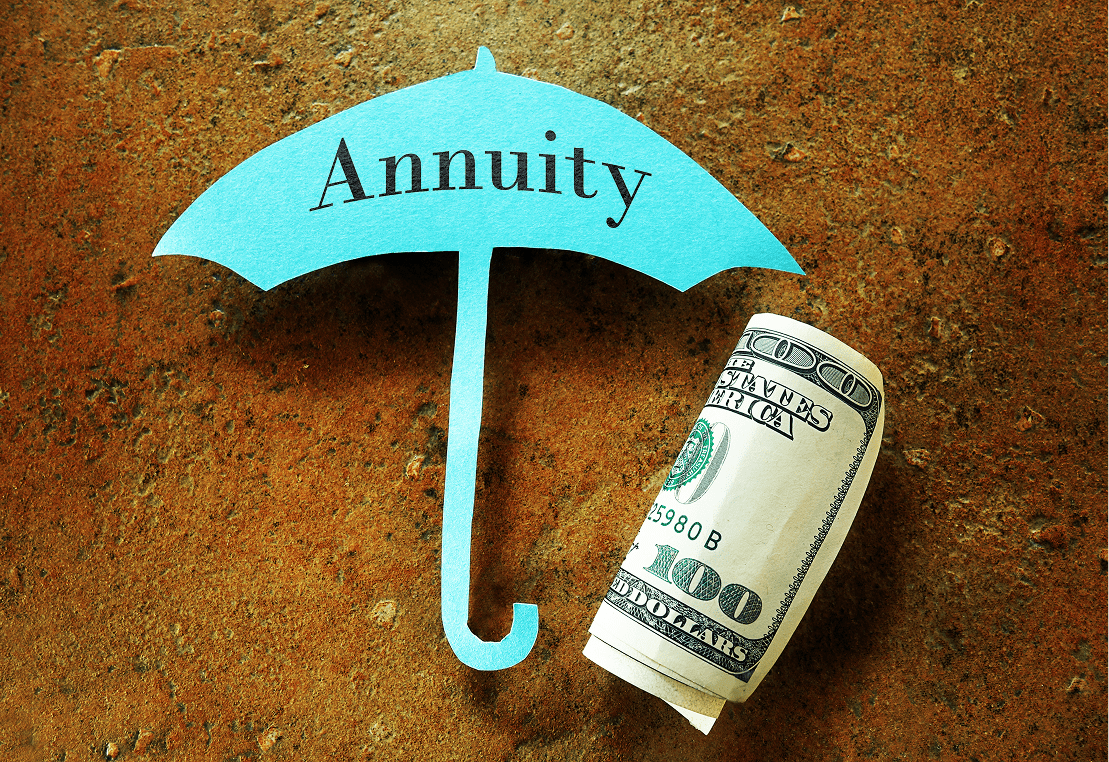 Annuity umbrella with rolled dollar bill