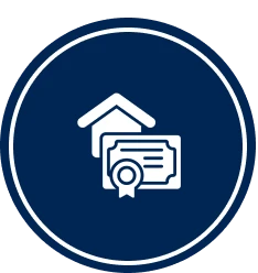 Homeownership certificate emblem in blue circle.