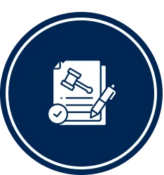 Gavel and pen on document icon