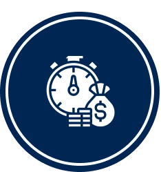 Clock and money icon in blue circle